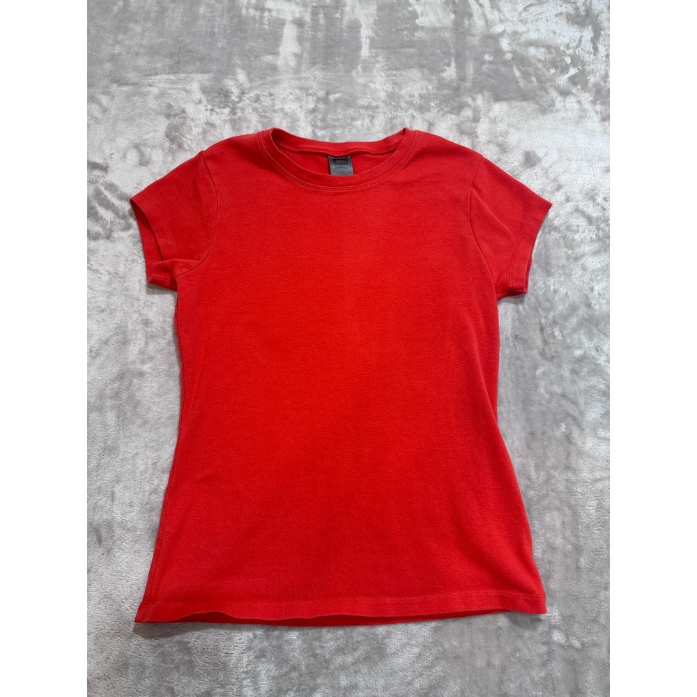 REI T-Shirt Womens Size Medium Orange Crew Organic Cotton Spandex Stretch EUC